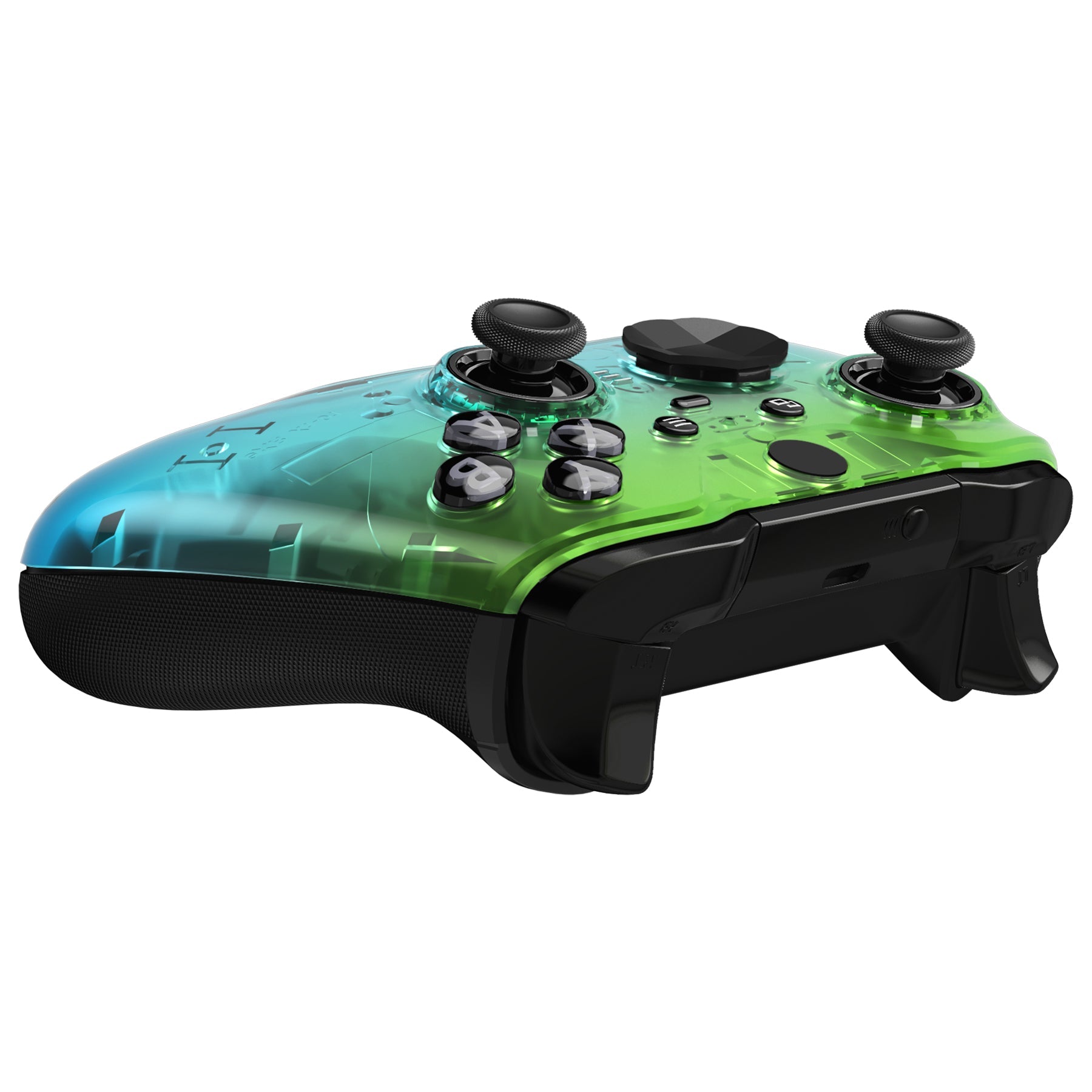 eXtremeRate Retail Gradient Translucent Green Blue Faceplate Cover, Glossy Front Housing Shell Case Replacement Kit for Xbox One Elite Series 2 Controller (Model 1797 and Core Model 1797) - Thumbstick Accent Rings Included - ELP336