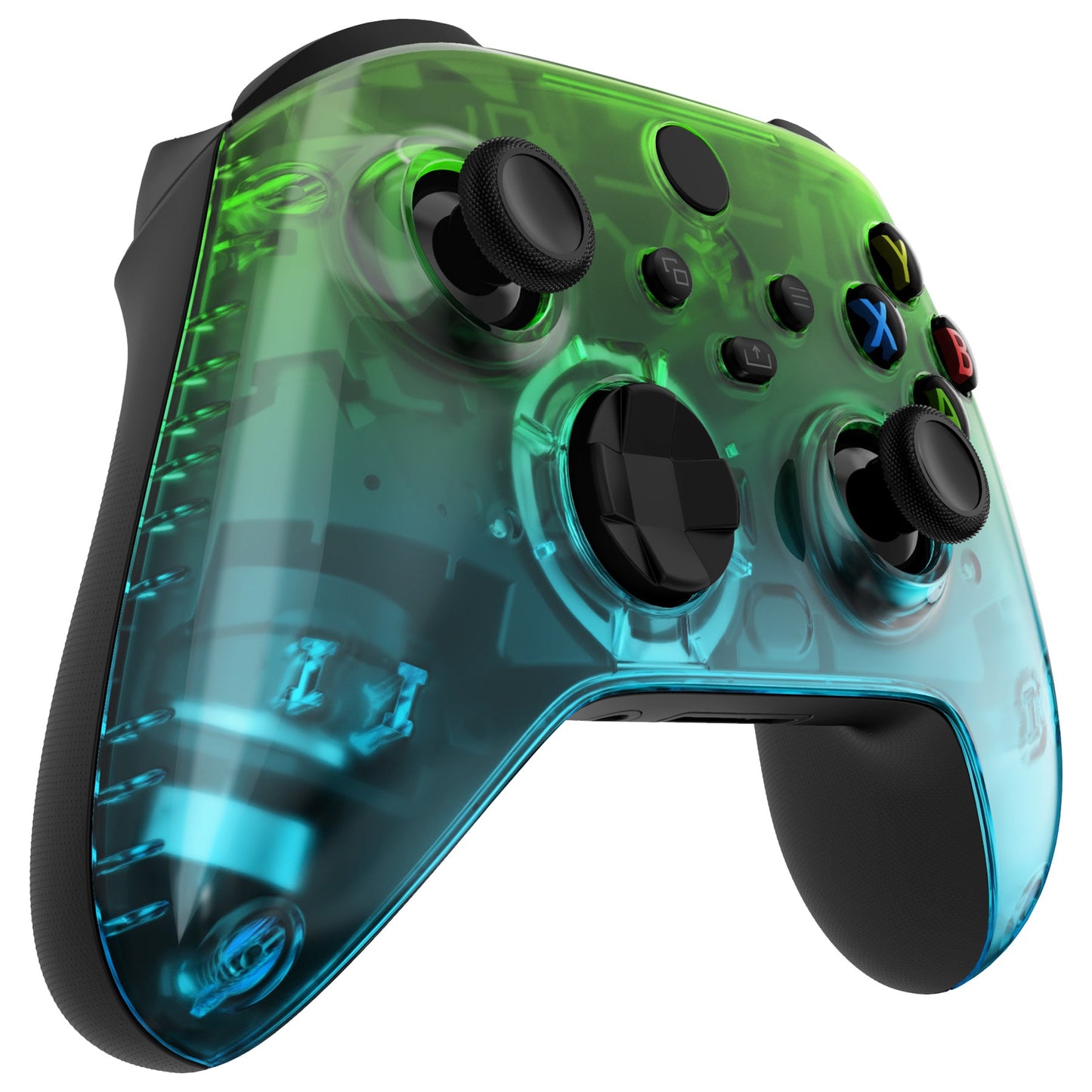 eXtremeRate Retail Gradient Translucent Green Blue Replacement Front Housing Shell for Xbox Series X Controller, Custom Cover Faceplate for Xbox Series S Controller - Controller NOT Included - FX3P355