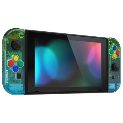 eXtremeRate Retail Clear Gradient Translucent Green Blue Back Plate for NS Switch Console, NS Joycon Handheld Controller Housing with Full Set Buttons, DIY Replacement Shell for Nintendo Switch - QP344