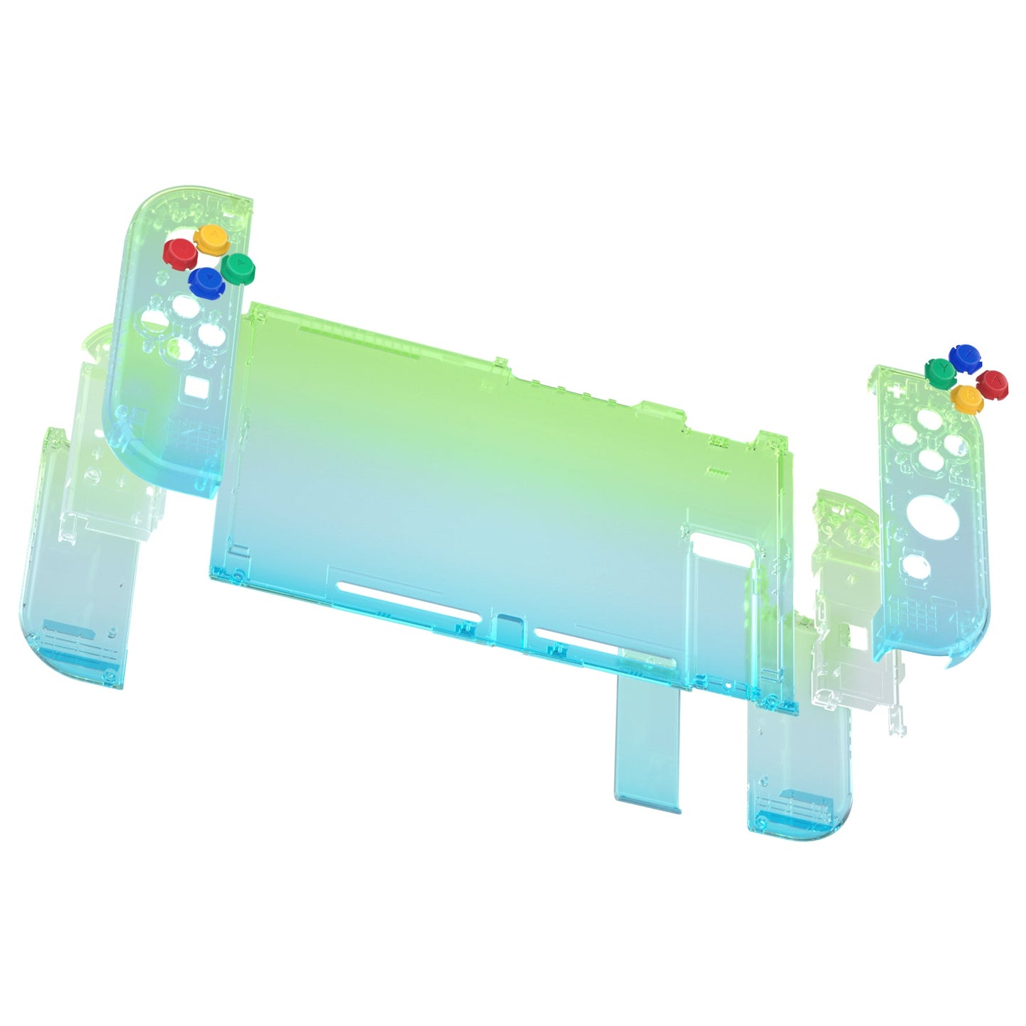 eXtremeRate Retail Clear Gradient Translucent Green Blue Back Plate for NS Switch Console, NS Joycon Handheld Controller Housing with Full Set Buttons, DIY Replacement Shell for Nintendo Switch - QP344