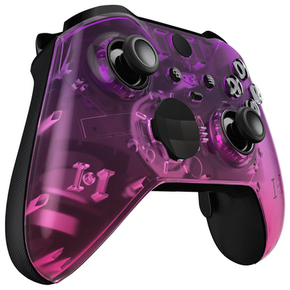 eXtremeRate Retail Gradient Translucent Purple Rose Red Faceplate Cover, Glossy Front Housing Shell Case Replacement Kit for Xbox One Elite Series 2 Controller (Model 1797 and Core Model 1797) - Thumbstick Accent Rings Included - ELP335