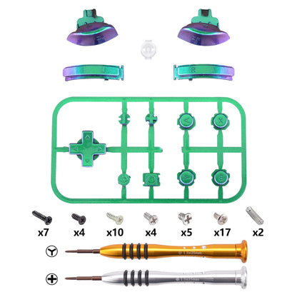 eXtremeRate Retail Chameleon Green Purple Replacement ABXY Home Capture Plus Minus Keys Dpad L R ZL ZR Trigger for NS Switch Lite, Full Set Buttons Repair Kits with Tools for NS Switch Lite - HL502