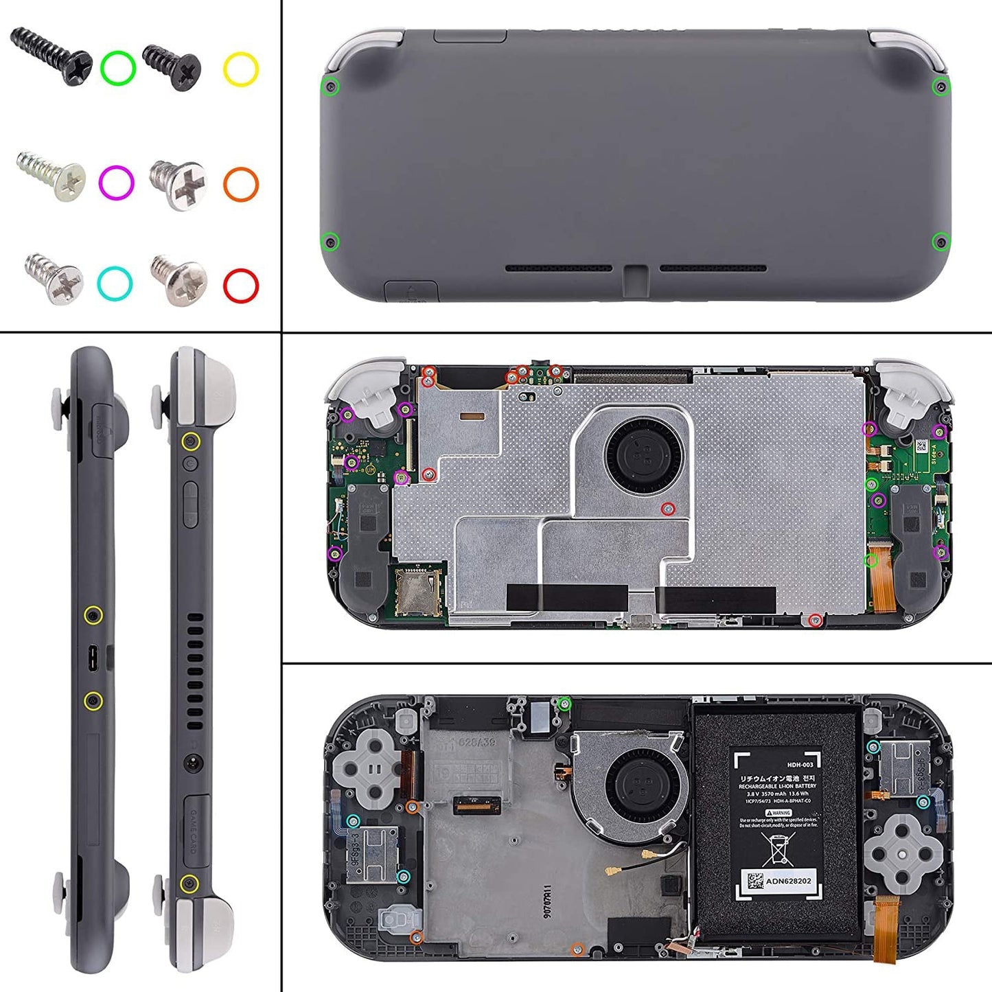 eXtremeRate Retail Chameleon Green Purple Replacement ABXY Home Capture Plus Minus Keys Dpad L R ZL ZR Trigger for NS Switch Lite, Full Set Buttons Repair Kits with Tools for NS Switch Lite - HL502