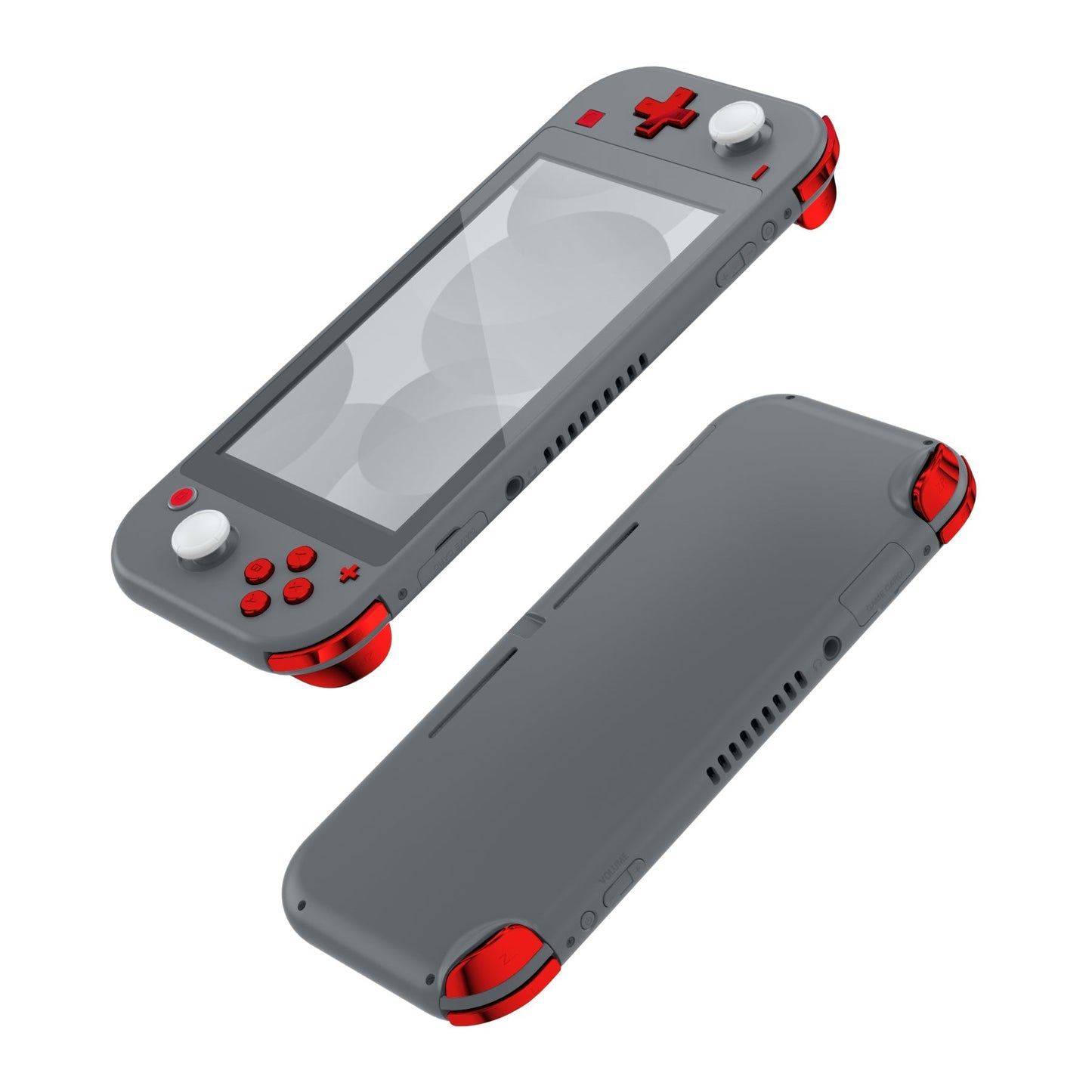 eXtremeRate Retail Chrome Red Glossy Replacement ABXY Home Capture Plus Minus Keys Dpad L R ZL ZR Trigger for NS Switch Lite, Full Set Buttons Repair Kits with Tools for NS Switch Lite - HL603