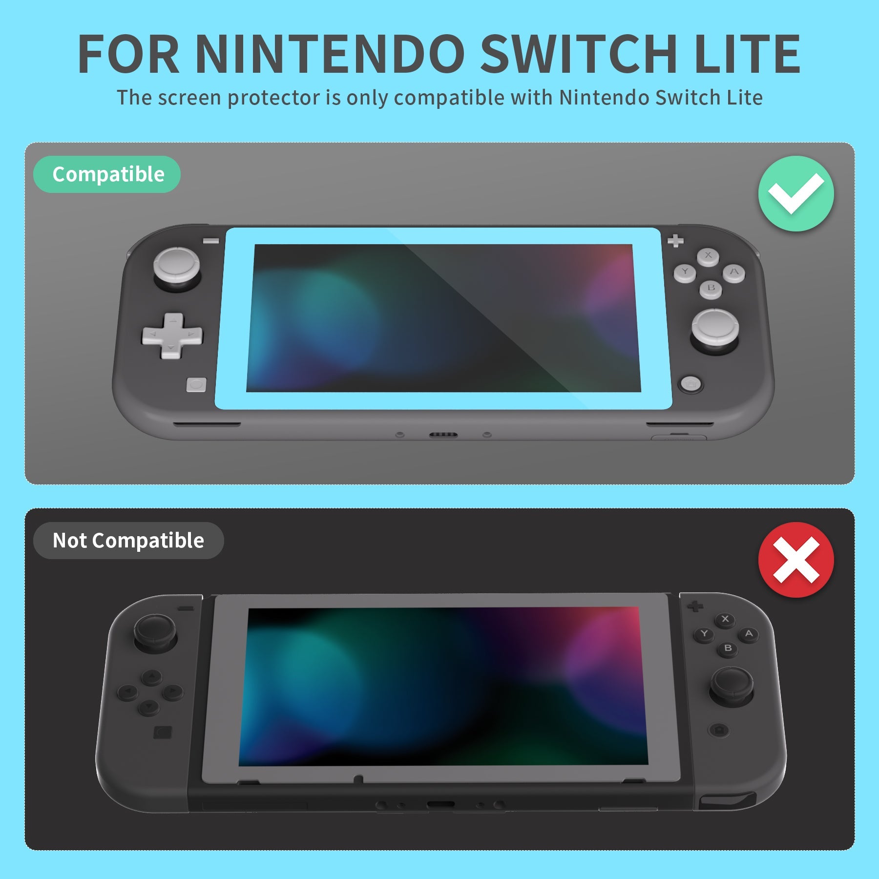 eXtremeRate Retail 2 Pack Heaven Blue Border Transparent HD Saver Protector Film, Tempered Glass Screen Protector for Nintendo Switch Lite [Anti-Scratch, Anti-Fingerprint, Shatterproof, Bubble-Free] - HL713