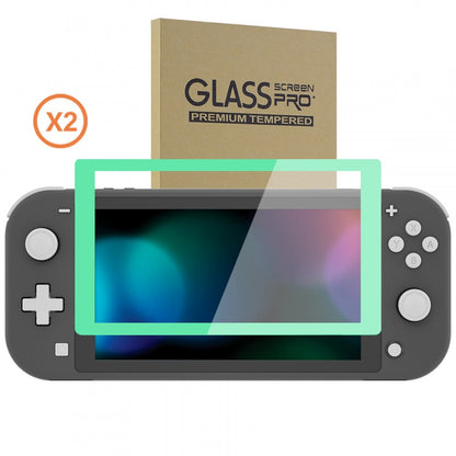 eXtremeRate Retail 2 Pack Mint Green Border Transparent HD Saver Protector Film, Tempered Glass Screen Protector for Nintendo Switch Lite [Anti-Scratch, Anti-Fingerprint, Shatterproof, Bubble-Free] - HL714