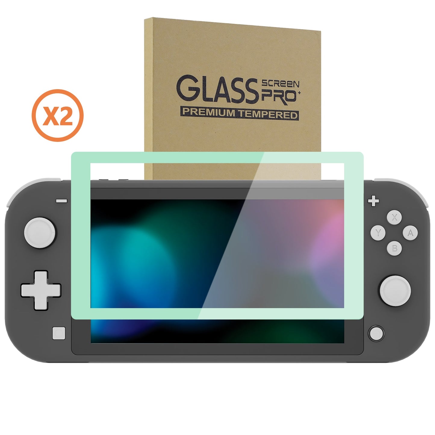 eXtremeRate Retail 2 Pack Misty Green Border Transparent HD Saver Protector Film, Tempered Glass Screen Protector for Nintendo Switch Lite [Anti-Scratch, Anti-Fingerprint, Shatterproof, Bubble-Free] - HL732