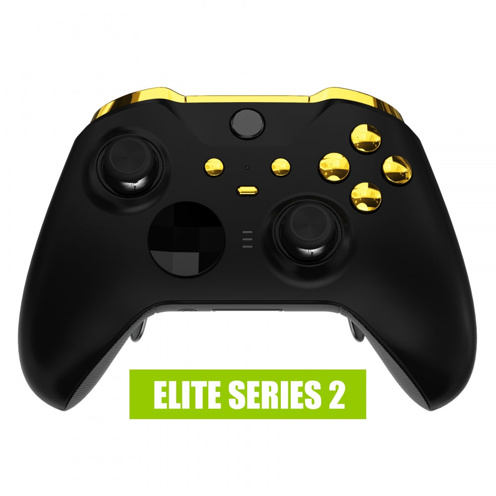 eXtremeRate Retail Chrome Gold Replacement Buttons for Xbox One Elite Series 2 Controller, LB RB LT RT Bumpers Triggers ABXY Start Back Sync Profile Switch Keys for Xbox One Elite V2 Controller (Model 1797 and Core Model 1797) - IL201