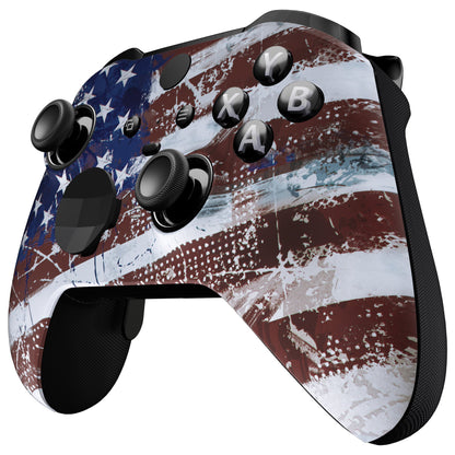 eXtremeRate Retail Impression US Flag Faceplate Cover, Soft Touch Front Housing Shell Case Replacement Kit for Xbox One Elite Series 2 Controller Model 1797 - Thumbstick Accent Rings Included - ELT146