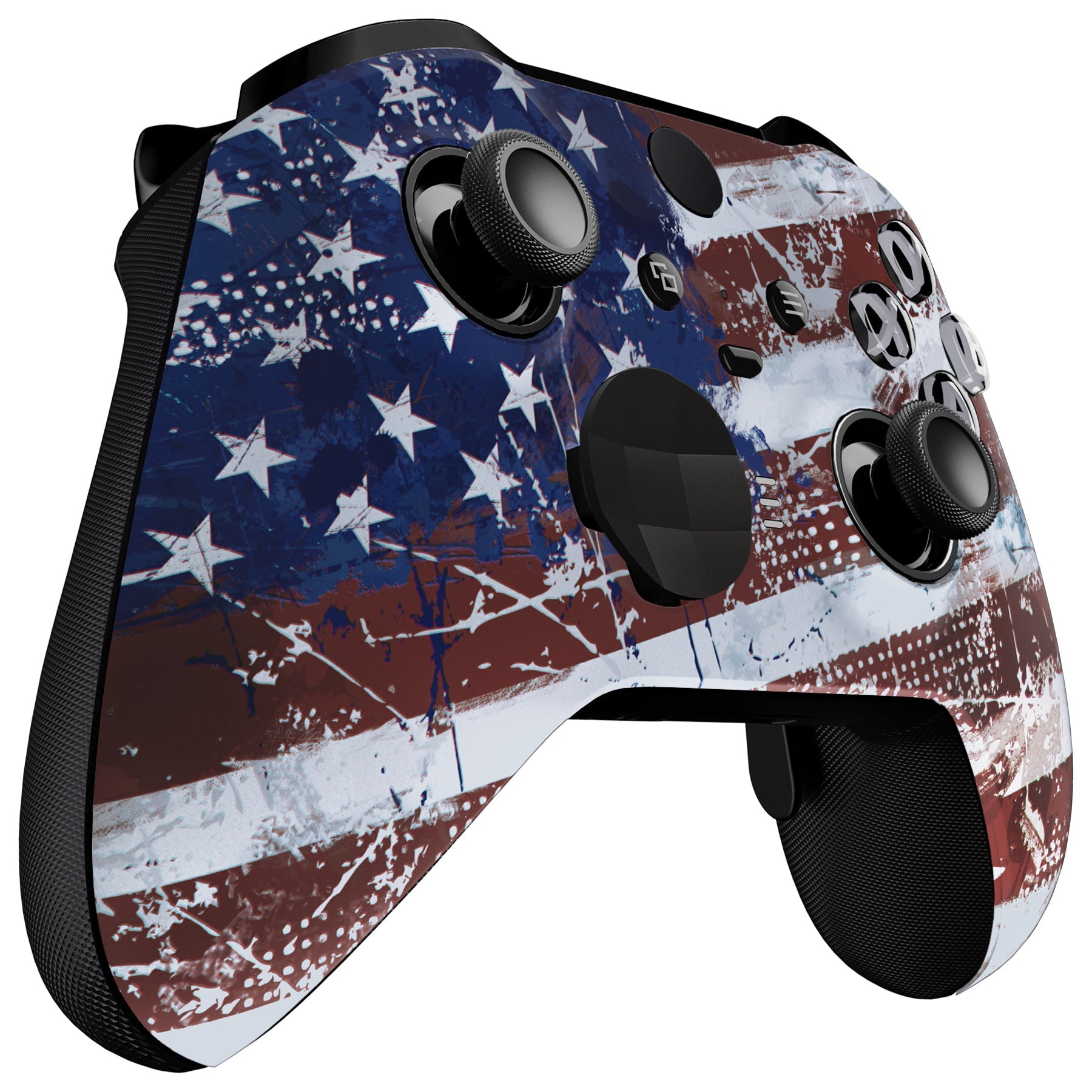 eXtremeRate Retail Impression US Flag Faceplate Cover, Soft Touch Front Housing Shell Case Replacement Kit for Xbox One Elite Series 2 Controller Model 1797 - Thumbstick Accent Rings Included - ELT146