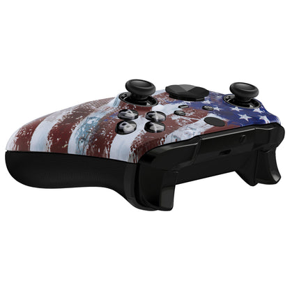 eXtremeRate Retail Impression US Flag Faceplate Cover, Soft Touch Front Housing Shell Case Replacement Kit for Xbox One Elite Series 2 Controller Model 1797 - Thumbstick Accent Rings Included - ELT146