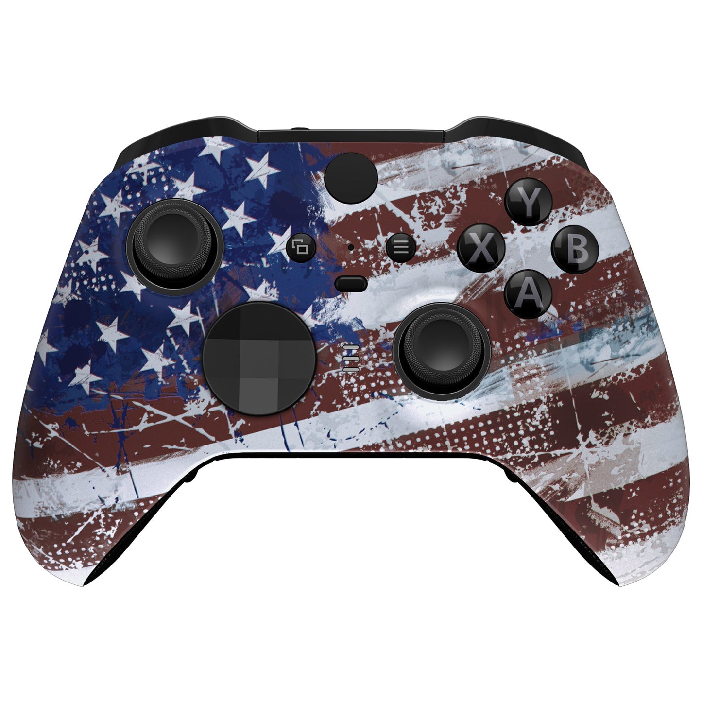 eXtremeRate Retail Impression US Flag Faceplate Cover, Soft Touch Front Housing Shell Case Replacement Kit for Xbox One Elite Series 2 Controller Model 1797 - Thumbstick Accent Rings Included - ELT146