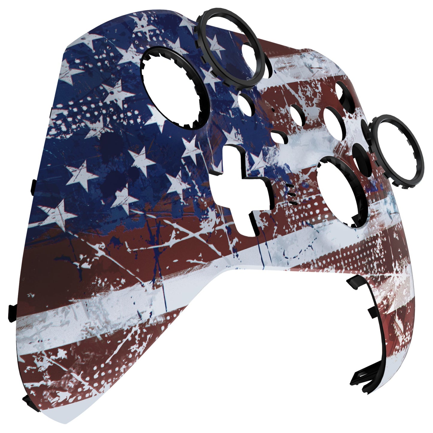 eXtremeRate Retail Impression US Flag Faceplate Cover, Soft Touch Front Housing Shell Case Replacement Kit for Xbox One Elite Series 2 Controller Model 1797 - Thumbstick Accent Rings Included - ELT146