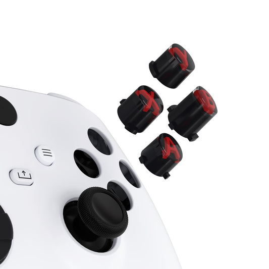 eXtremeRate Retail Three-Tone Black & Clear & Carmine Red ABXY Action Buttons with Classic Symbols for Xbox Series X & S Controller & Xbox One S/X & Xbox One Elite V1/V2 Controller - JDX3M002