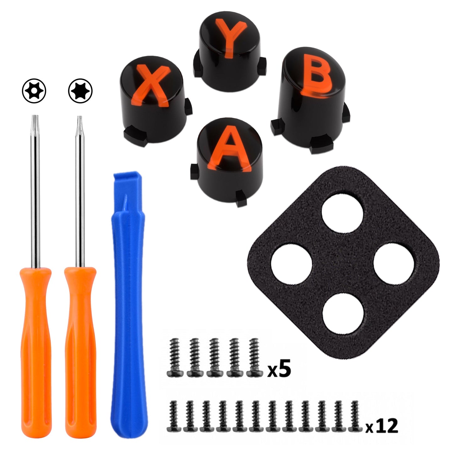 eXtremeRate Retail Three-Tone Black & Clear & Orange ABXY Action Buttons with Classic Symbols for Xbox Series X & S Controller & Xbox One S/X & Xbox One Elite V1/V2 Controller - JDX3M003