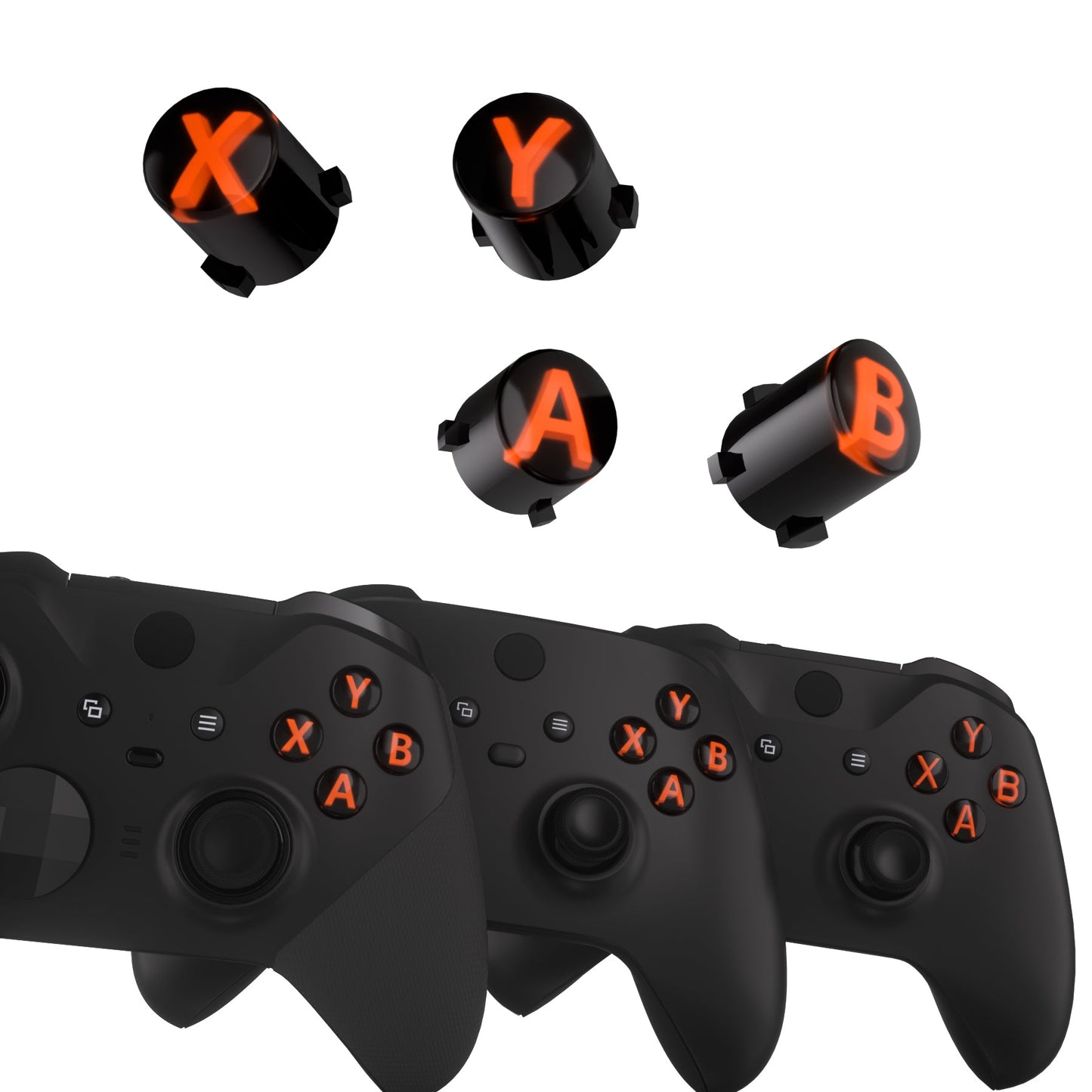 eXtremeRate Retail Three-Tone Black & Clear & Orange ABXY Action Buttons with Classic Symbols for Xbox Series X & S Controller & Xbox One S/X & Xbox One Elite V1/V2 Controller - JDX3M003