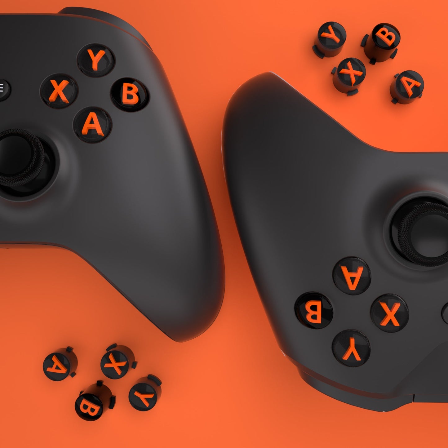 eXtremeRate Retail Three-Tone Black & Clear & Orange ABXY Action Buttons with Classic Symbols for Xbox Series X & S Controller & Xbox One S/X & Xbox One Elite V1/V2 Controller - JDX3M003