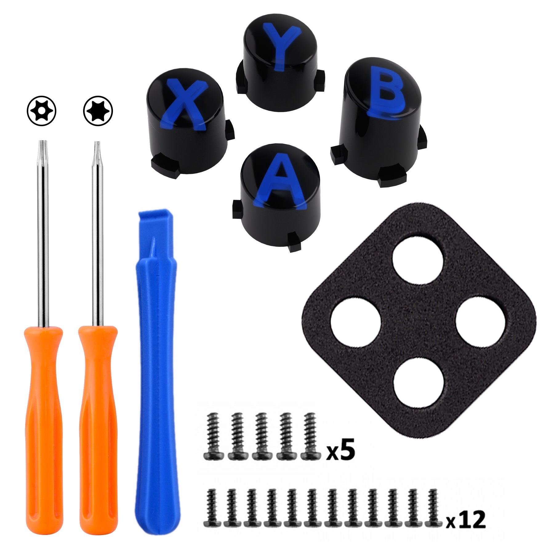 eXtremeRate Retail Three-Tone Black & Clear & Blue ABXY Action Buttons with Classic Symbols for Xbox Series X & S Controller & Xbox One S/X & Xbox One Elite V1/V2 Controller - JDX3M004