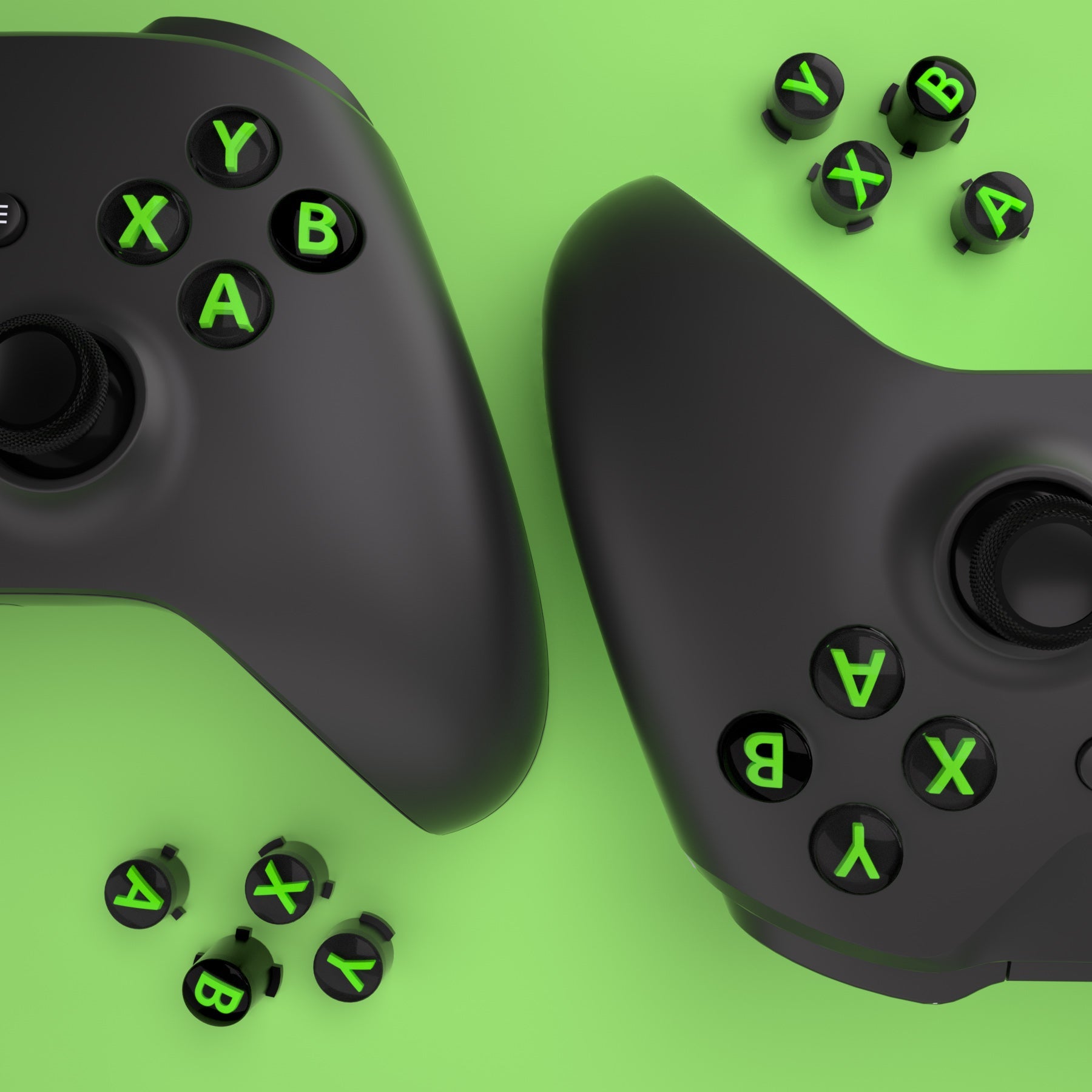 eXtremeRate Retail Three-Tone Black & Clear & Green ABXY Action Buttons with Classic Symbols for Xbox Series X & S Controller & Xbox One S/X & Xbox One Elite V1/V2 Controller - JDX3M005