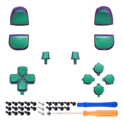 eXtremeRate Retail Replacement D-pad R1 L1 R2 L2 Triggers Share Options Face Buttons, Chameleon Green Purple Full Set Buttons Compatible with ps5 Controller BDM-010 & BDM-020 - JPF1002G2