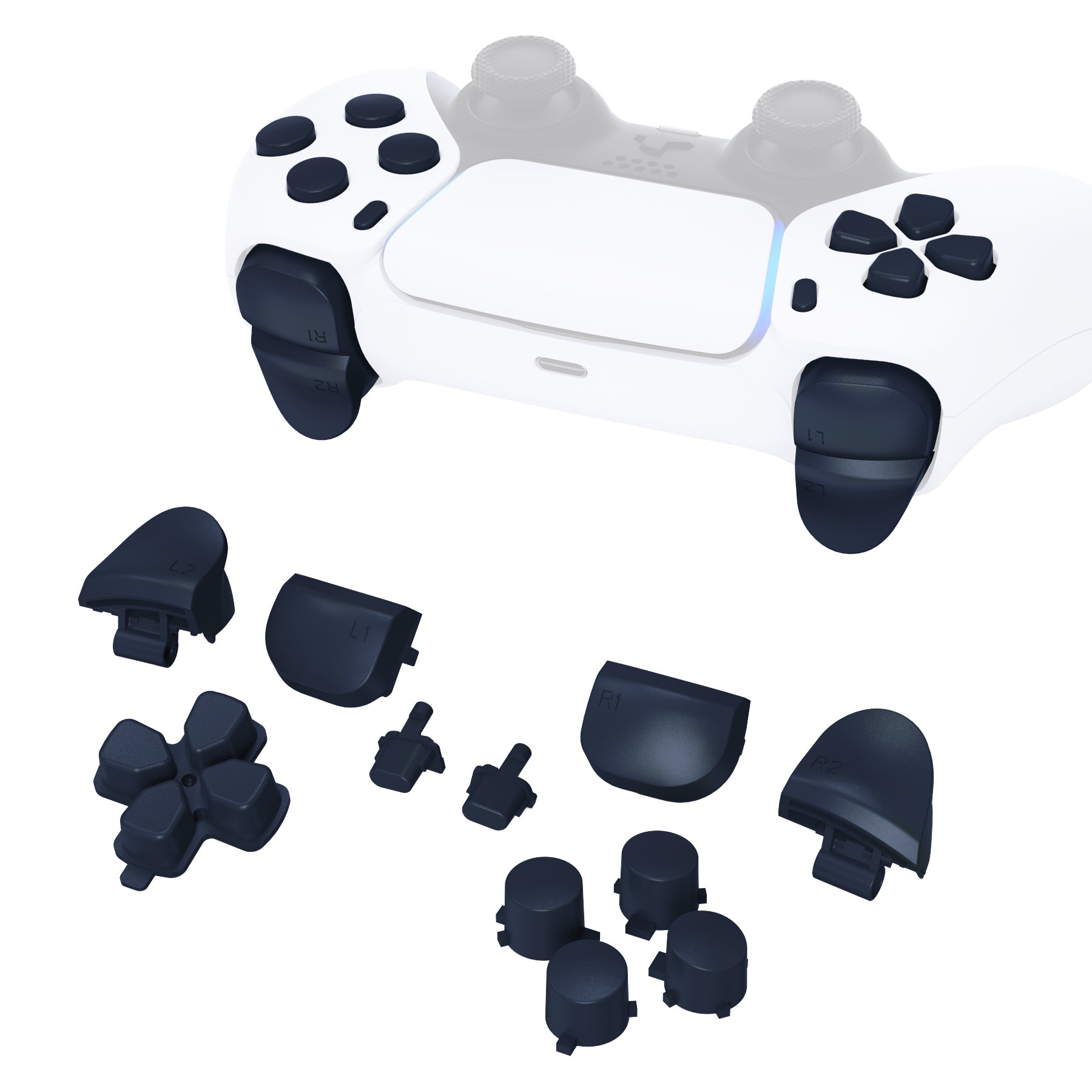 eXtremeRate Retail Replacement D-pad R1 L1 R2 L2 Triggers Share Options Face Buttons, Midnight Blue Full Set Buttons Compatible With ps5 Controller BDM-010 & BDM-020 - JPF1014G2