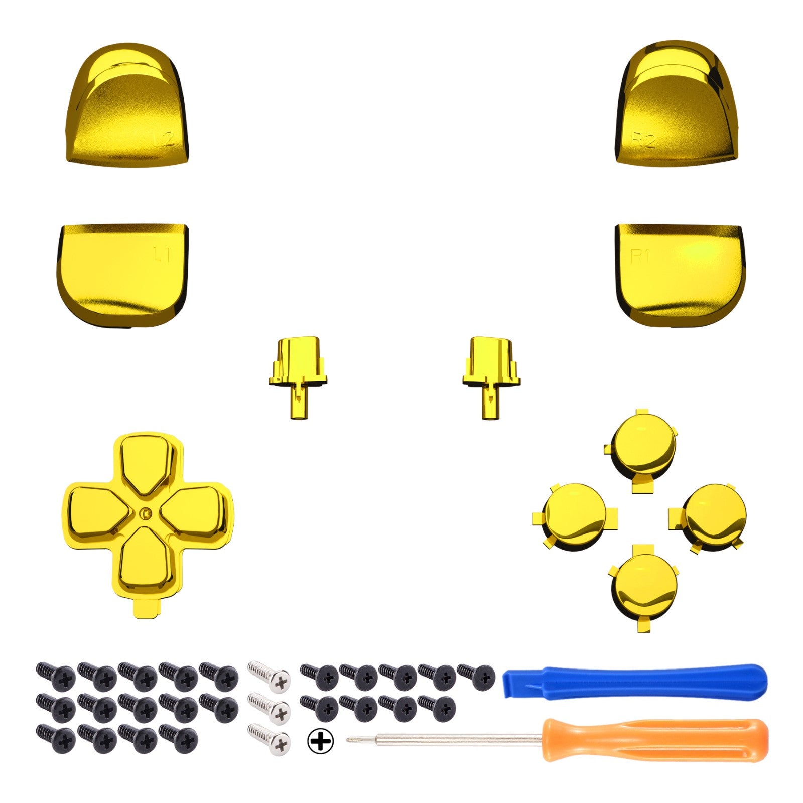 eXtremeRate Retail Replacement D-pad R1 L1 R2 L2 Triggers Share Options Face Buttons, Chrome Gold Full Set Buttons Compatible With ps5 Controller BDM-010 & BDM-020 - JPF2001G2