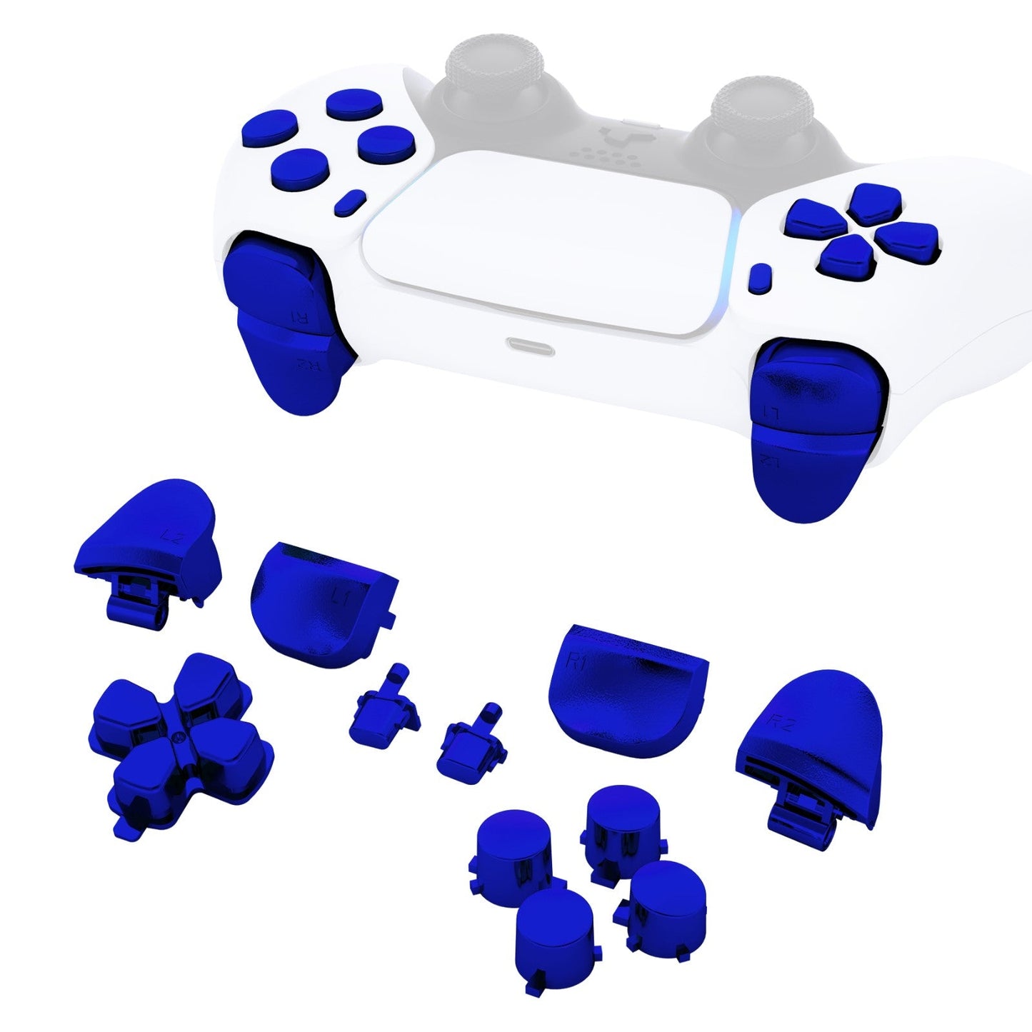 eXtremeRate Retail Replacement D-pad R1 L1 R2 L2 Triggers Share Options Face Buttons, Chrome Blue Full Set Buttons Compatible With ps5 Controller BDM-010 & BDM-020 - JPF2004G2