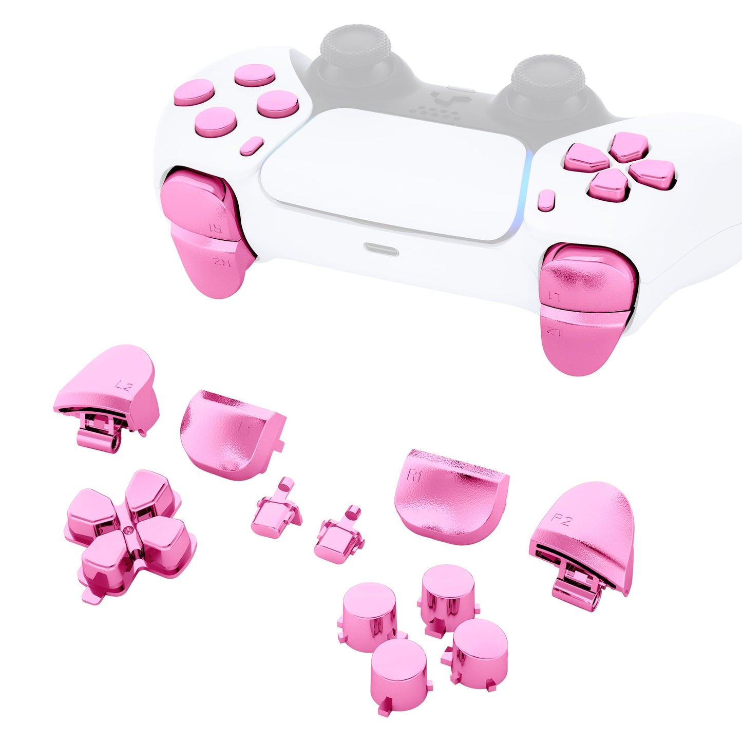 eXtremeRate Retail Replacement D-pad R1 L1 R2 L2 Triggers Share Options Face Buttons, Chrome Pink Full Set Buttons Compatible With ps5 Controller BDM-010 & BDM-020 - JPF2007G2