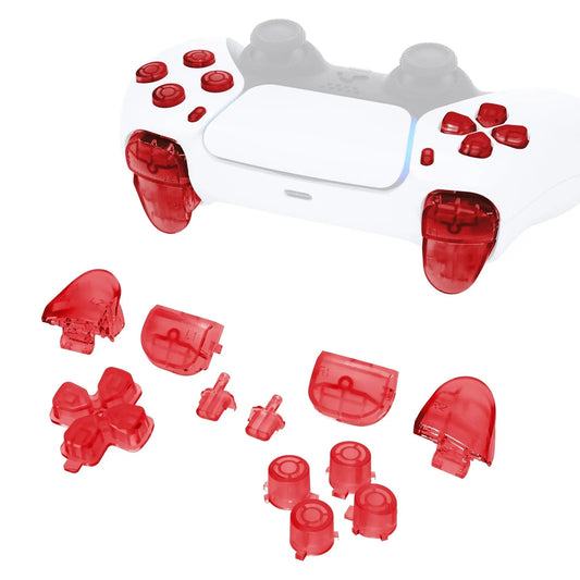 eXtremeRate Retail Replacement D-pad R1 L1 R2 L2 Triggers Share Options Face Buttons, Clear Red Full Set Buttons Compatible With ps5 Controller BDM-010 & BDM-020 - JPF3002G2