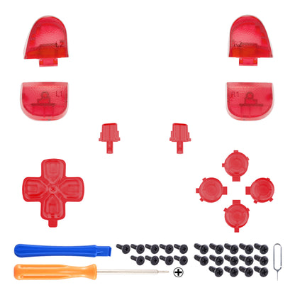 eXtremeRate PS5コントローラーBDM-030/040/050/060対応交換対応用フルセットボタン【クリアレッド】