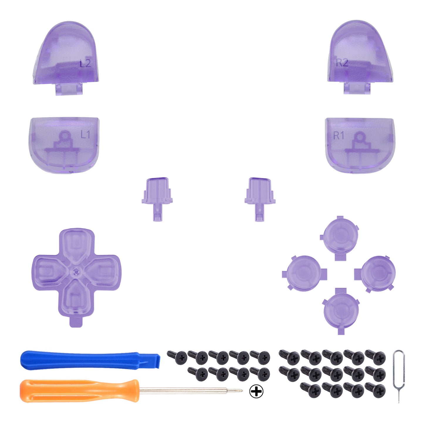 eXtremeRate PS5コントローラーBDM-030/040/050/060対応交換対応用フルセットボタン【クリアパープル】