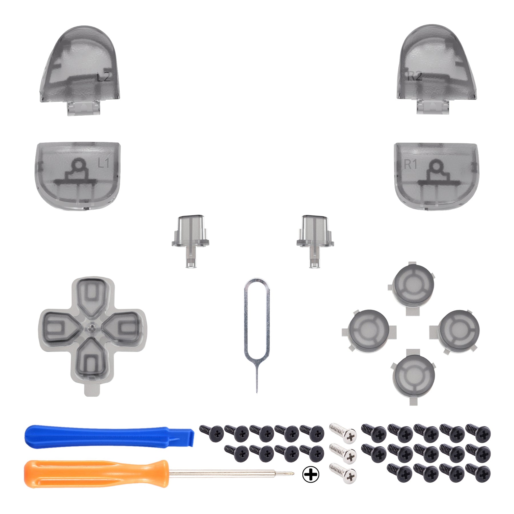 eXtremeRate Replacement Full Set Buttons Compatible with PS5 Controller BDM-030/040 - Clear Black eXtremeRate