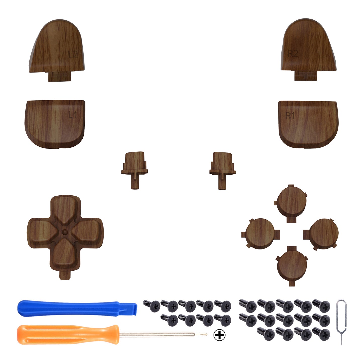 eXtremeRate Replacement Full Button Set for PS5 Controller BDM-030/040/050/060 [Woodgrain Design]