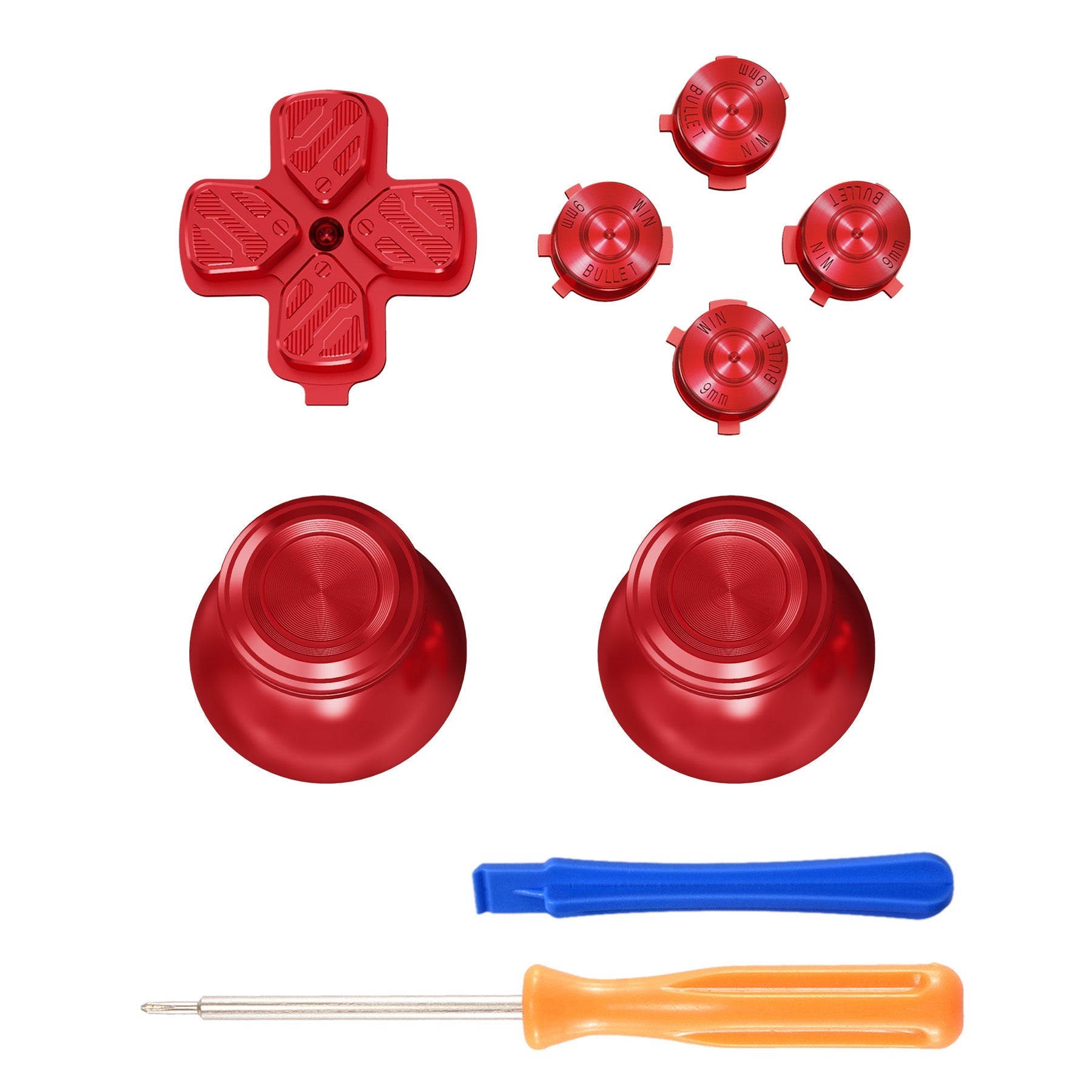 eXtremeRate Retail Red Metal Thumbsticks Dpad ABXY Buttons Kit for ps5 Controller, Custom Replacement Aluminum Analog Thumbsticks & Action Buttons & Direction Keys for ps5 Controller - Controller NOT Included - JPFE003