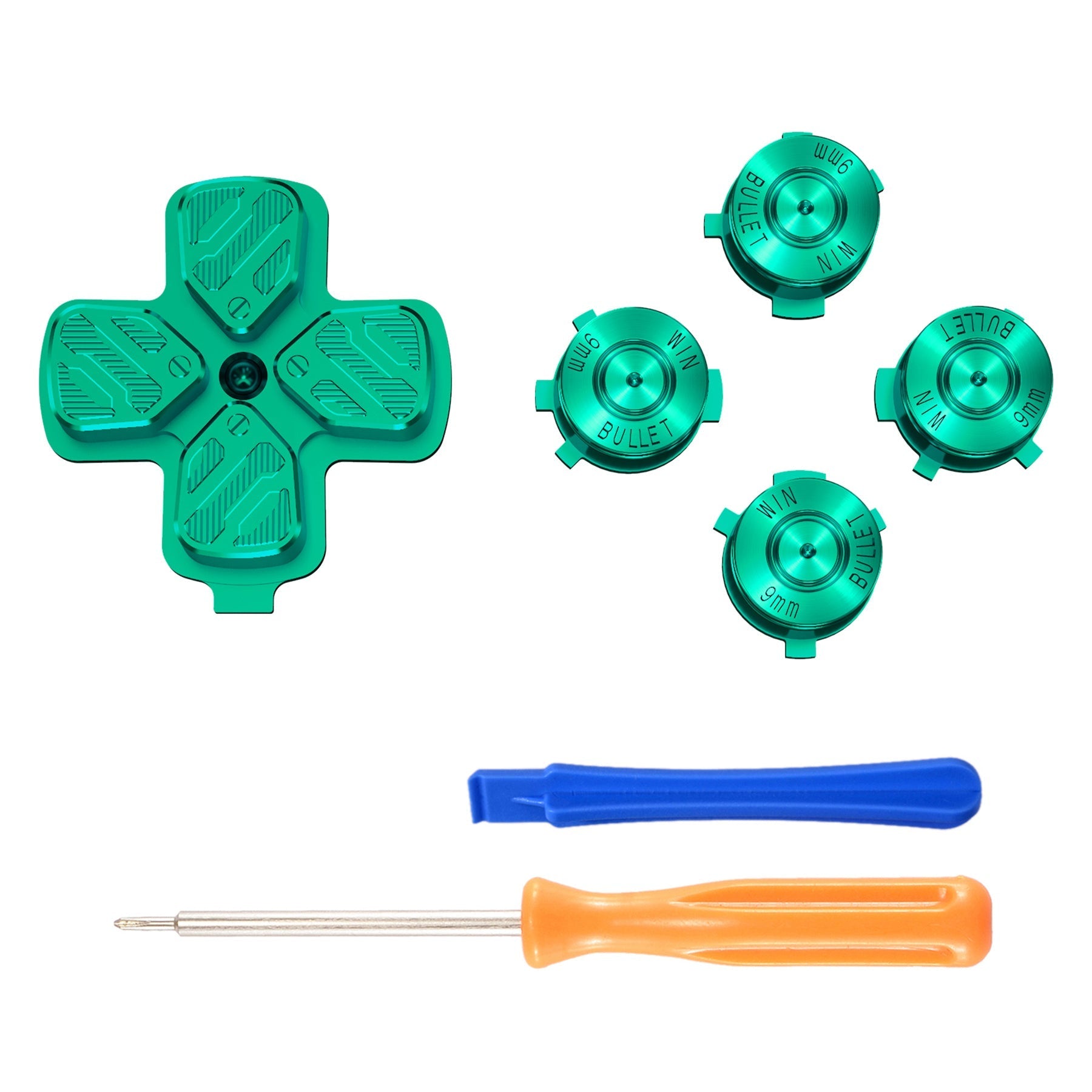 eXtremeRate Retail Green Metal Dpad ABXY Buttons for ps5 Controller, Custom Replacement Aluminum Action Buttons & Direction Keys for ps5 Controller - Controller NOT Included - JPFD006