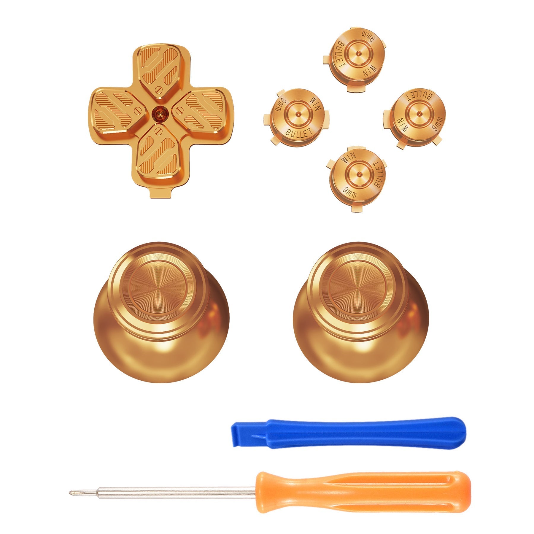 eXtremeRate Retail Gold Metal Thumbsticks Dpad ABXY Buttons Kit for ps5 Controller, Custom Replacement Aluminum Analog Thumbsticks & Action Buttons & Direction Keys for ps5 Controller - Controller NOT Included - JPFE001