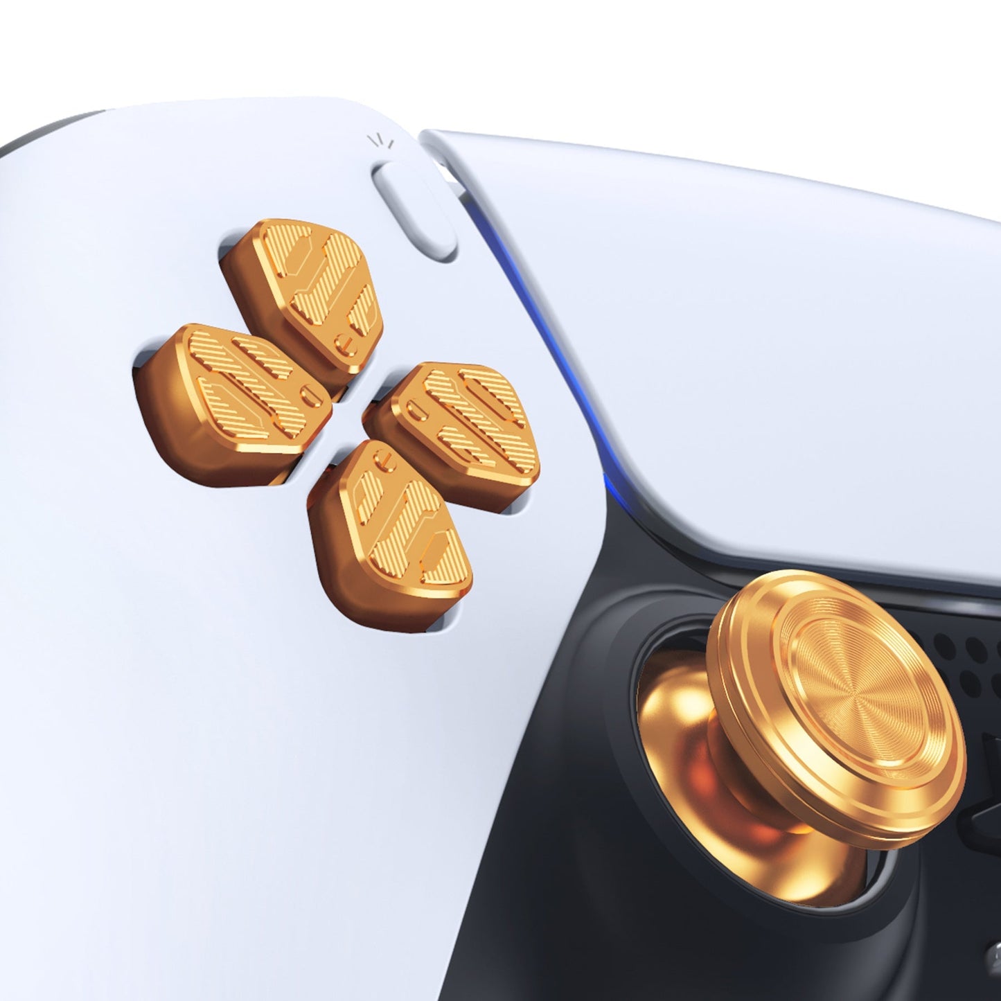 eXtremeRate Retail Gold Metal Thumbsticks Dpad ABXY Buttons Kit for ps5 Controller, Custom Replacement Aluminum Analog Thumbsticks & Action Buttons & Direction Keys for ps5 Controller - Controller NOT Included - JPFE001