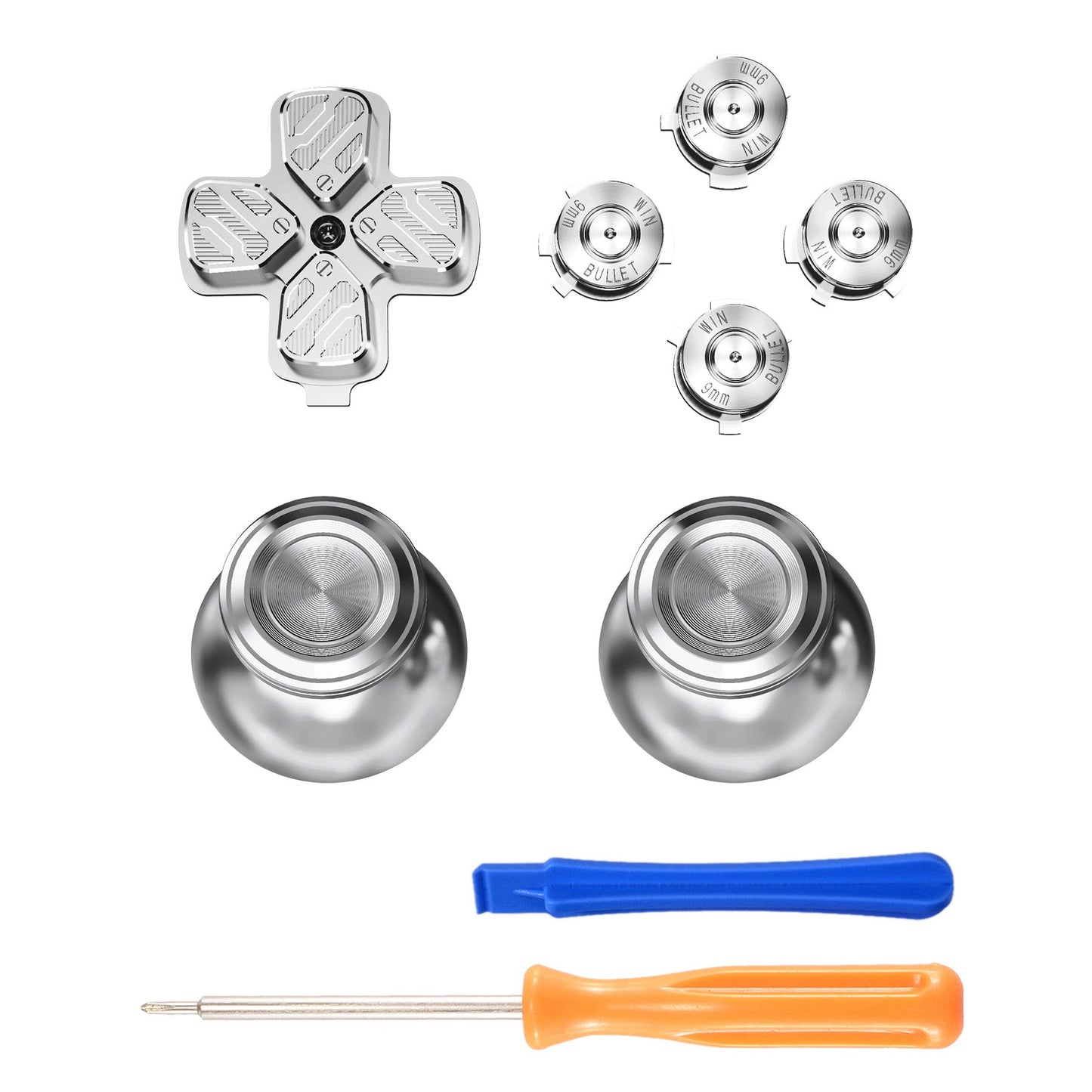 eXtremeRate Retail Silver Metal Thumbsticks Dpad ABXY Buttons Kit for ps5 Controller, Custom Replacement Aluminum Analog Thumbsticks & Action Buttons & Direction Keys for ps5 Controller - Controller NOT Included - JPFE002