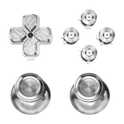 eXtremeRate Retail Silver Metal Thumbsticks Dpad ABXY Buttons Kit for ps5 Controller, Custom Replacement Aluminum Analog Thumbsticks & Action Buttons & Direction Keys for ps5 Controller - Controller NOT Included - JPFE002