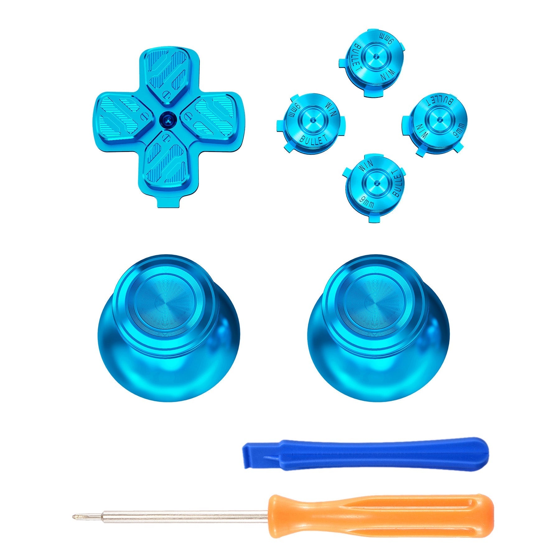 eXtremeRate Retail Blue Metal Thumbsticks Dpad ABXY Buttons Kit for ps5 Controller, Custom Replacement Aluminum Analog Thumbsticks & Action Buttons & Direction Keys for ps5 Controller - Controller NOT Included - JPFE004