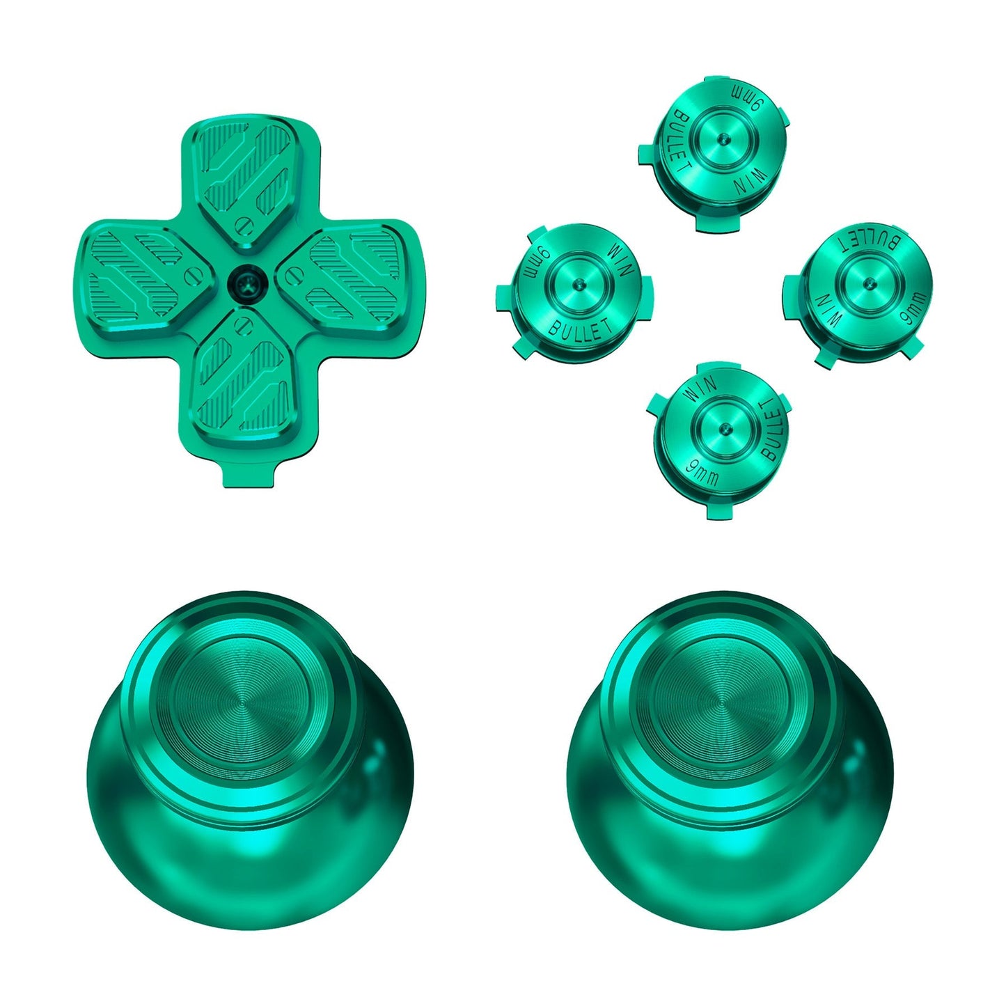 eXtremeRate Retail Green Metal Thumbsticks Dpad ABXY Buttons Kit for ps5 Controller, Custom Replacement Aluminum Analog Thumbsticks & Action Buttons & Direction Keys for ps5 Controller - Controller NOT Included - JPFE006