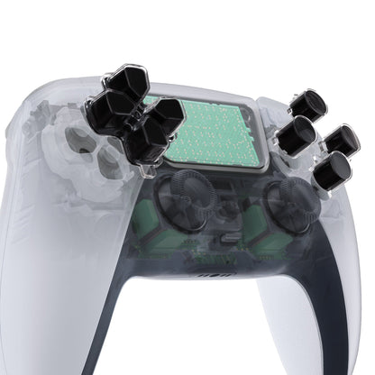 eXtremeRate Retail Two-Tone Black & Clear Custom Dpad Action Buttons Replacement No Letter Imprint D-pad Face Buttons Compatible with ps5 Controller - JPFG001