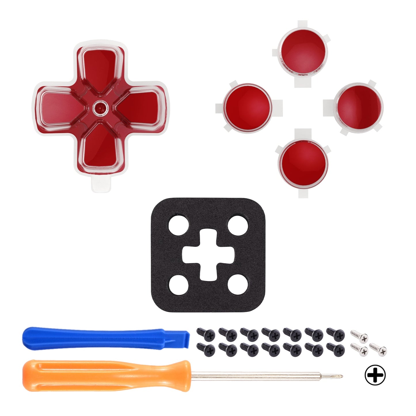 eXtremeRate Retail Two-Tone Carmine Red & Clear Custom Dpad Action Buttons Replacement No Letter Imprint D-pad Face Buttons Compatible with ps5 Controller - JPFG004