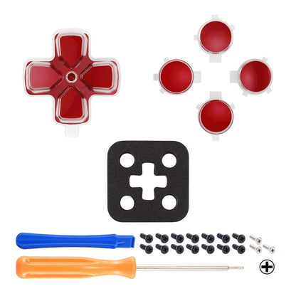 eXtremeRate Retail Two-Tone Carmine Red & Clear Custom Dpad Action Buttons Replacement No Letter Imprint D-pad Face Buttons Compatible with ps5 Controller - JPFG004