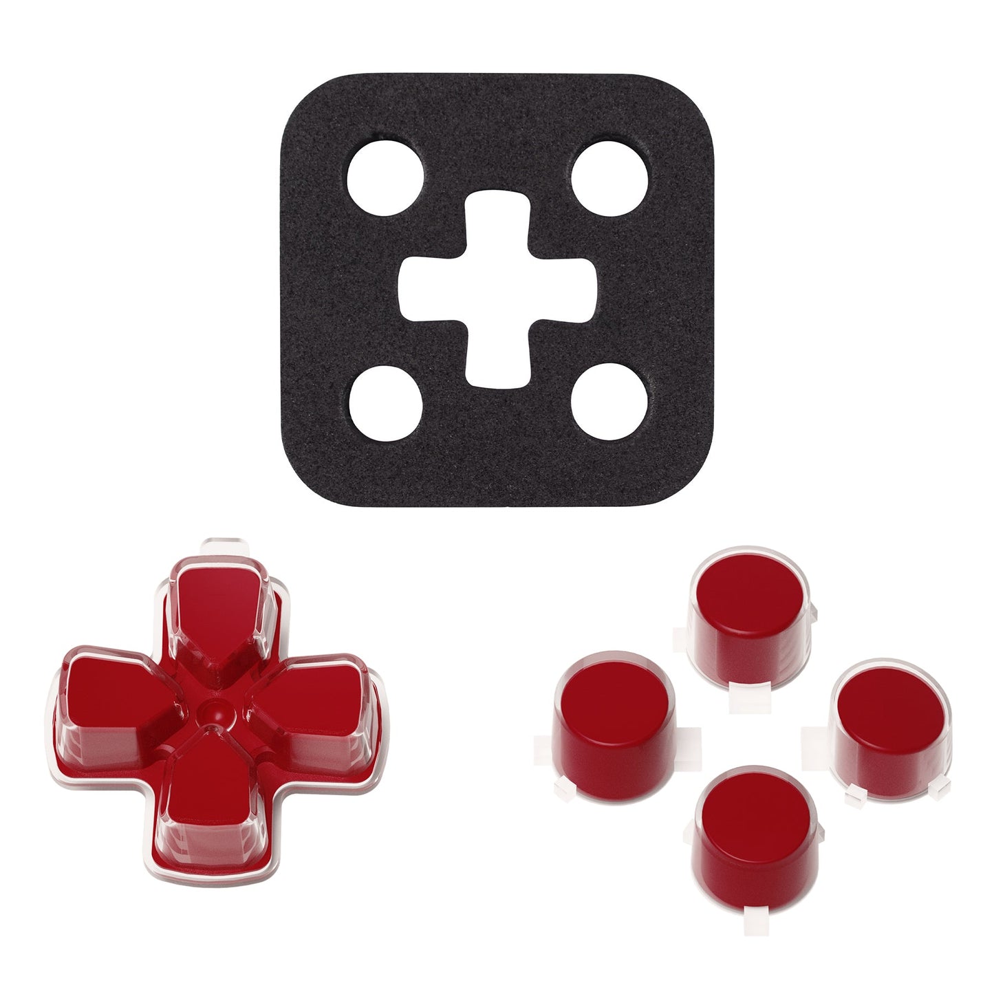 eXtremeRate Retail Two-Tone Carmine Red & Clear Custom Dpad Action Buttons Replacement No Letter Imprint D-pad Face Buttons Compatible with ps5 Controller - JPFG004