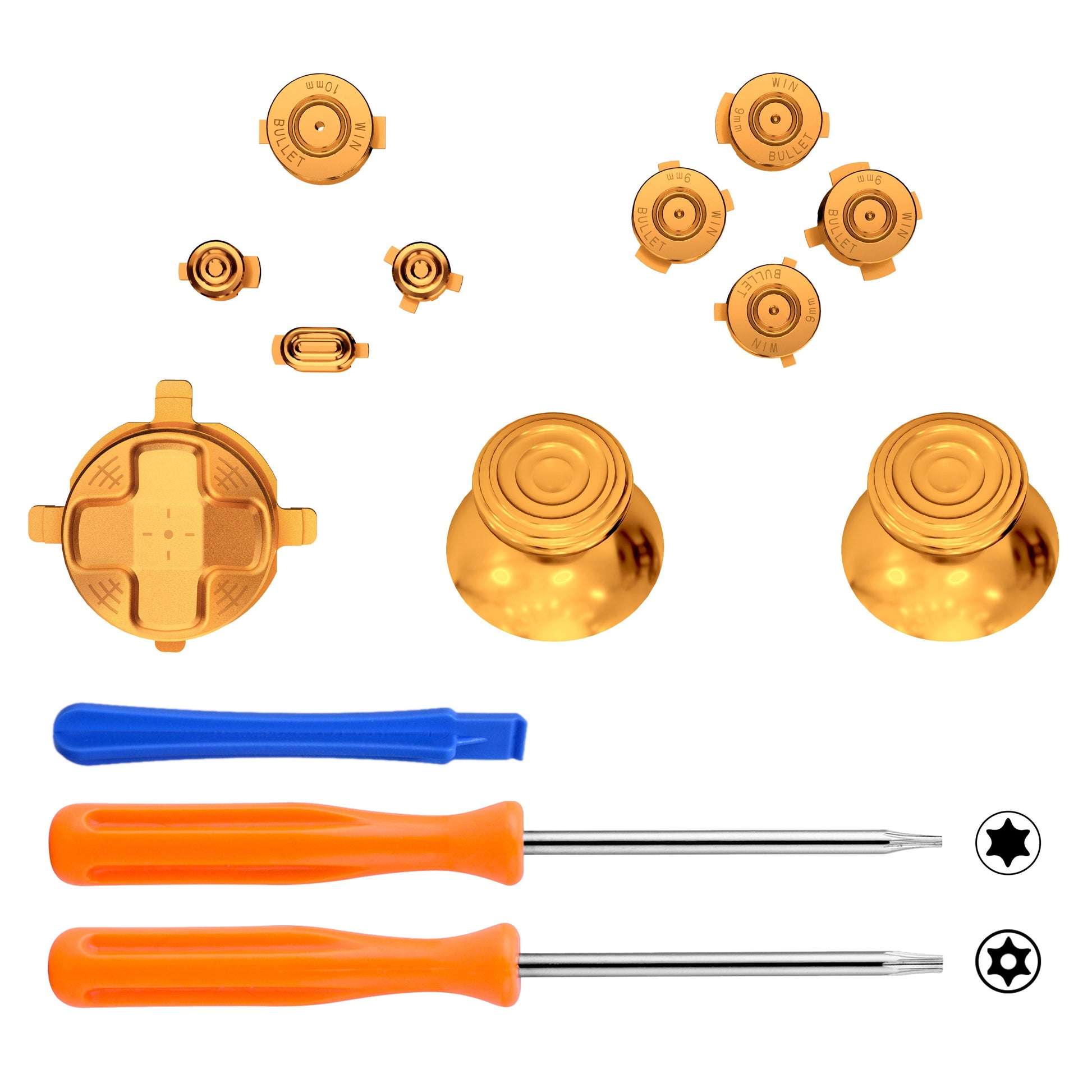 eXtremeRate Retail eXtremeRate 11 in 1 Custom Gold Metal Buttons for Xbox Series X/S Controller, Aluminum Alloy Dpad Start Back Share Button, Replacement Thumbsticks, Home ABXY Bullet Buttons for Xbox Core Controller - JX3E001