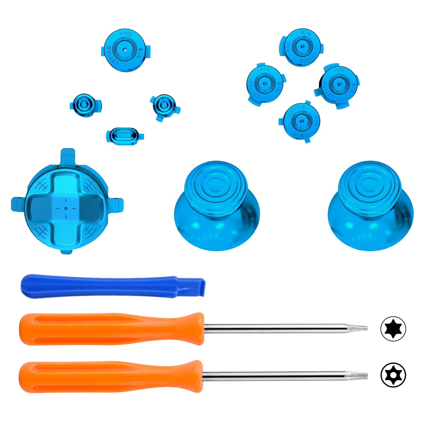 eXtremeRate Retail eXtremeRate 11 in 1 Custom Blue Metal Buttons for Xbox Series X/S Controller, Aluminum Alloy Dpad Start Back Share Button, Replacement Thumbsticks, Home ABXY Bullet Buttons for Xbox Core Controller - JX3E004