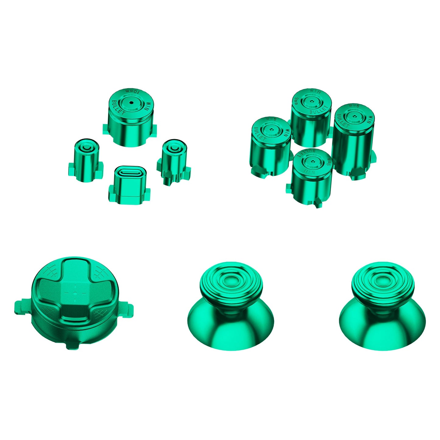 eXtremeRate Retail eXtremeRate 11 in 1 Custom Green Metal Buttons for Xbox Series X/S Controller, Aluminum Alloy Dpad Start Back Share Button, Replacement Thumbsticks, Home ABXY Bullet Buttons for Xbox Core Controller - JX3E006