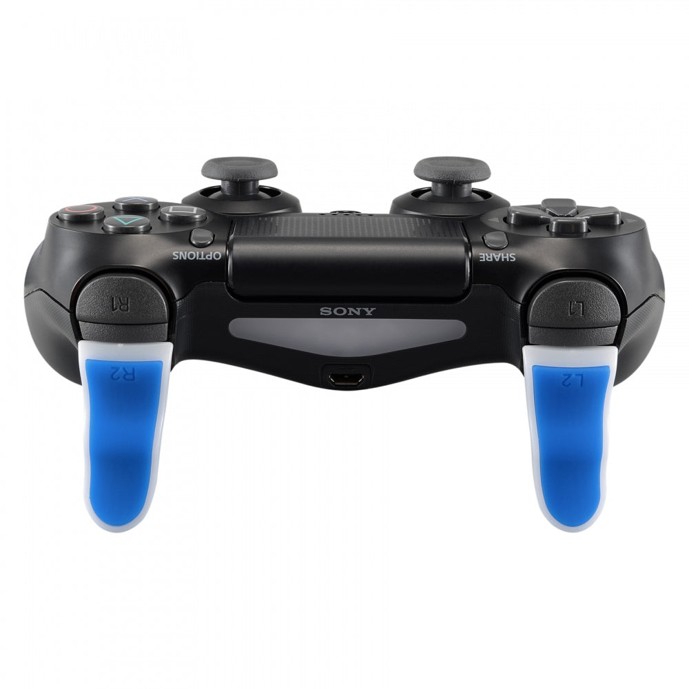 eXtremeRate Retail 1 Pair Blue White Soft Touch L2 R2 Buttons Extention Trigger, Soft Touch Grip Extenders for ps4 Pro ps4 Slim JDM-001 JDM-011 JDM-040 JDM-050 JDM-055 Controller - JYP4S0023