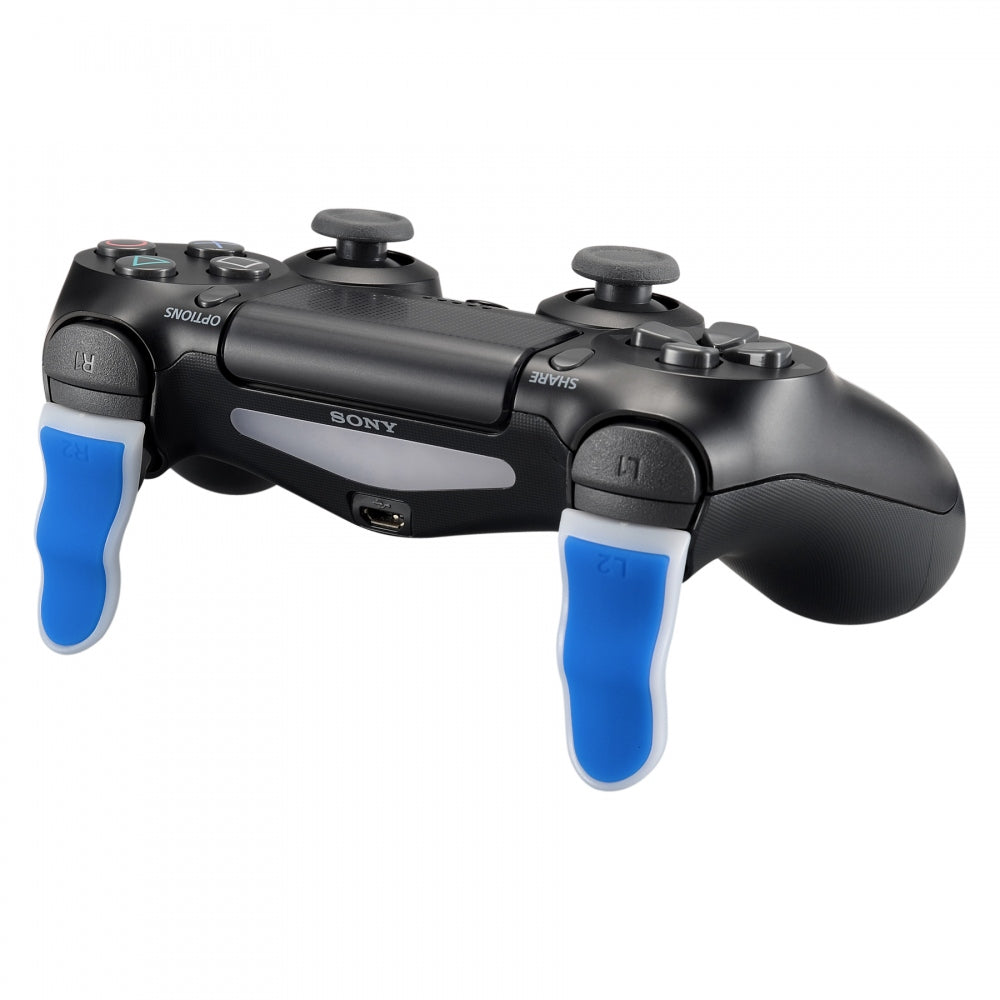 eXtremeRate Retail 1 Pair Blue White Soft Touch L2 R2 Buttons Extention Trigger, Soft Touch Grip Extenders for ps4 Pro ps4 Slim JDM-001 JDM-011 JDM-040 JDM-050 JDM-055 Controller - JYP4S0023